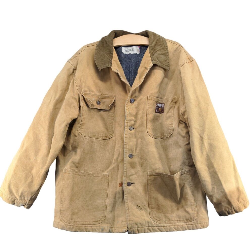 Steiner Mens Chore Bomber Jacket Long Sleeve Tan XL Lined Polyester Vintage